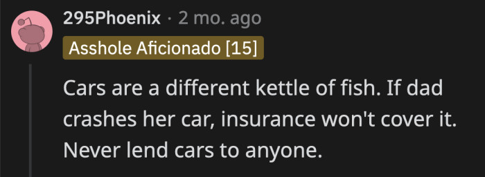 Since if he damages the car, it could mean insurance trouble for OP.