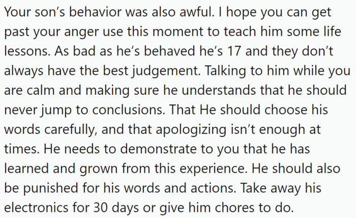 Her son’s behavior was also awful