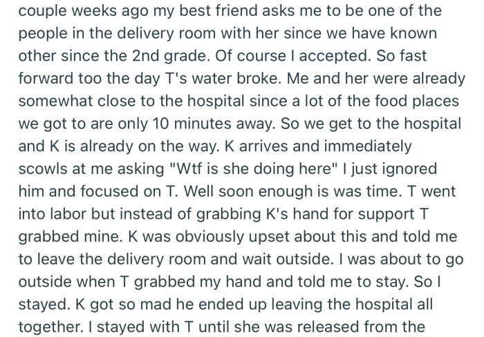 OP’s Best Friend Asked Her to Stay in the Delivery Room, Which Upset Her Best Friend’s Husband