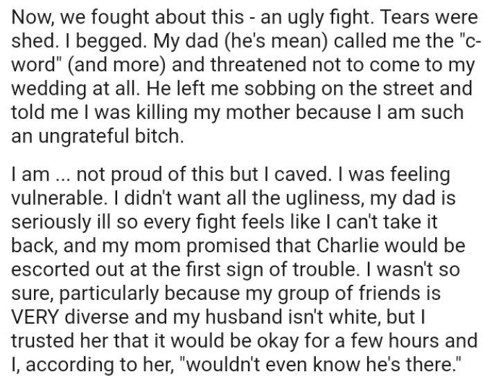 He left the OP sobbing on the street and told her that she was killing her mother