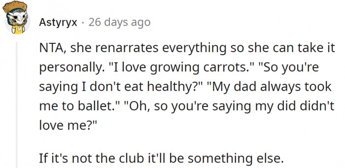 15. She takes it personally