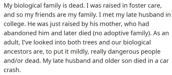 The OP explained that their ancestors were mostly dangerous people, and also mostly dead: