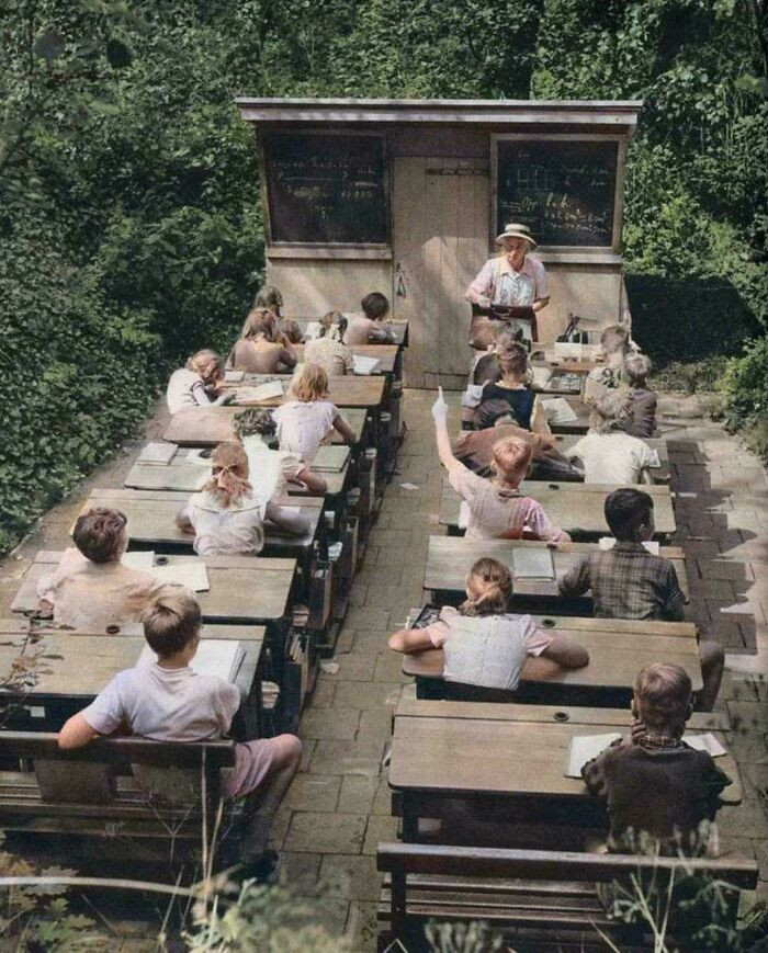 "An Open Air School In 1957, Netherlands. In The Beginning Of The 20th Century, A Movement Towards Open Air Schools Took Place In Europe"