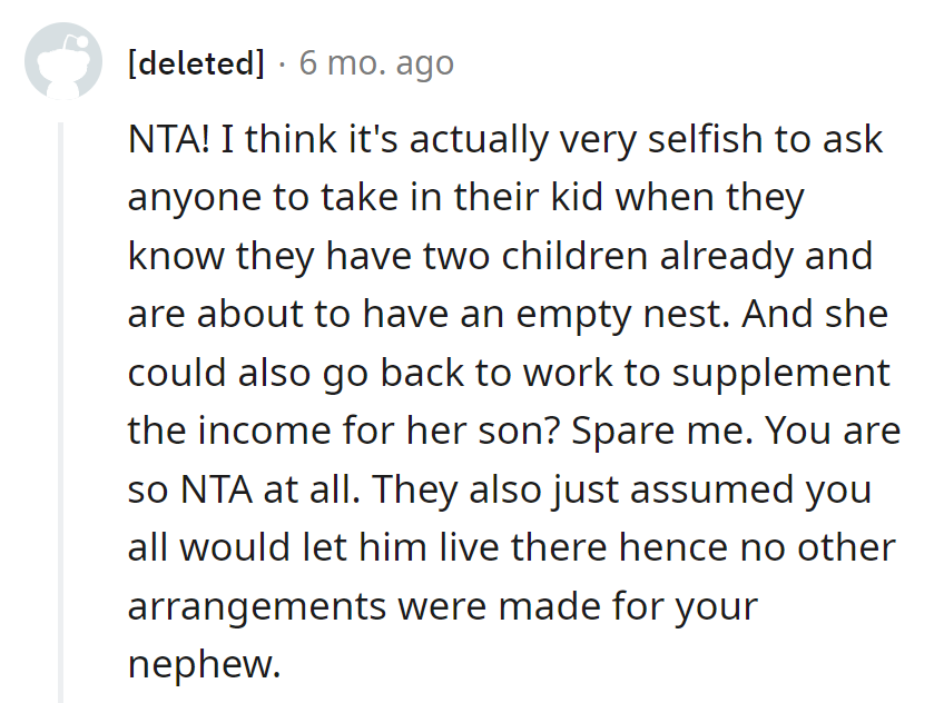 Asking for an empty nest surprise without planning? That's a bit presumptuous.