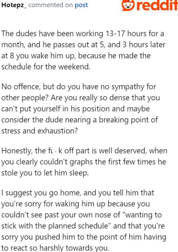 The problem with the OP is that she lacks sympathy.