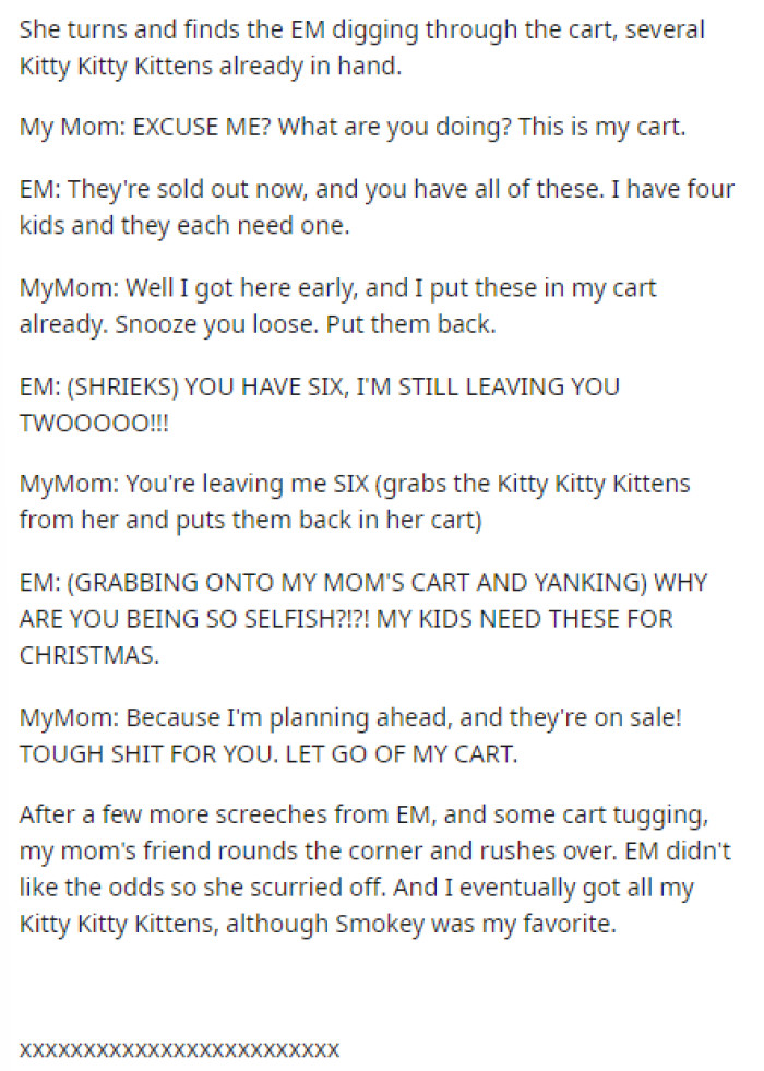 This is when she gets into the details of the actual conversation they had and all the crazy things this lady said.