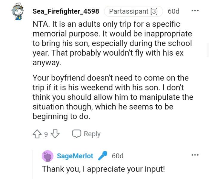 OP's boyfriend doesn't need to come