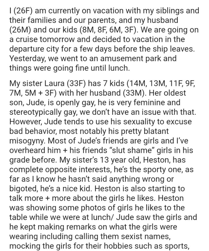 They went to an amusement park and things were going fine until lunch