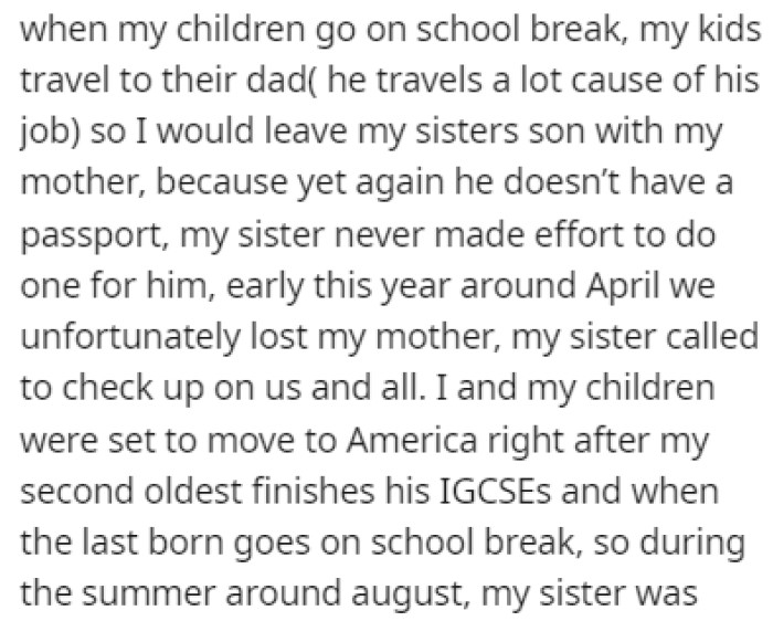 OP was set to move to America but the sister was nowhere to be found