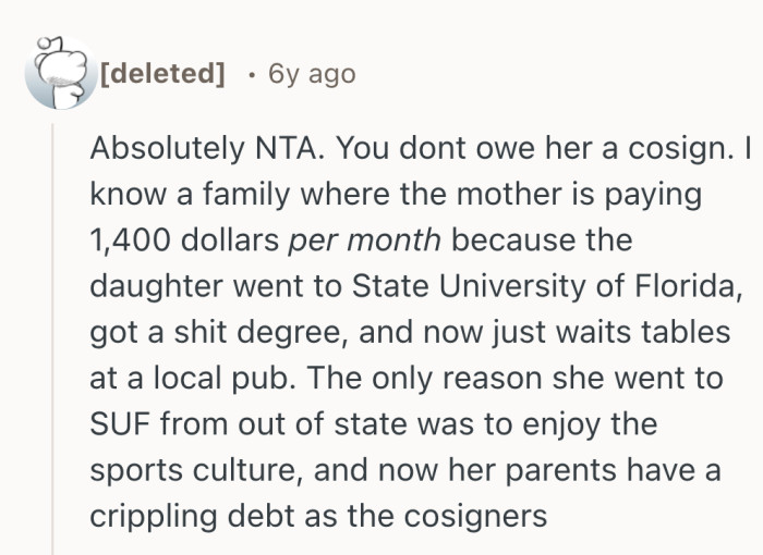 A stark cautionary tale from someone who watched parents inherit the bill for a dream built on campus vibes.