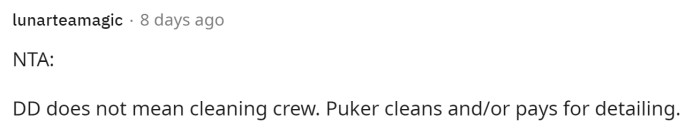 It was his friend and in his car, and it's not her fault that they were drunk or that he threw up.