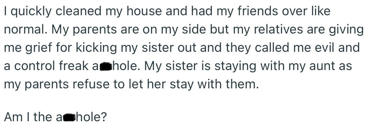 OP’s Parents Are on Her Side, but Her Relatives Have Concluded That She Is Evil and a Control Freak