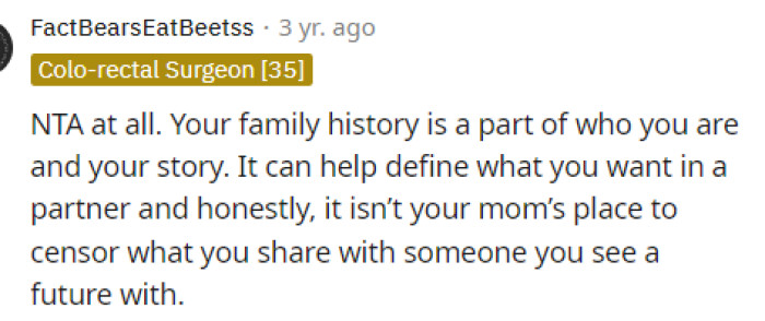 People came right to the comments and let him know that he's NTA because his story is part of his narrative and he should be able to share it.