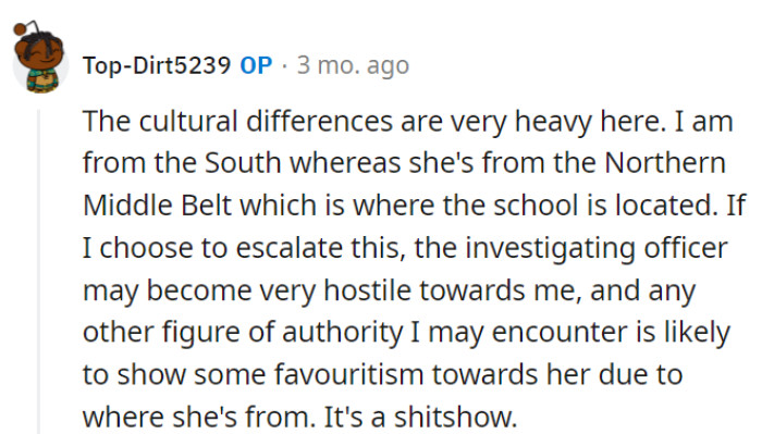Navigating North vs. South cultural dynamics is tricky, but seeking justice while staying true to their principles is the way to go.