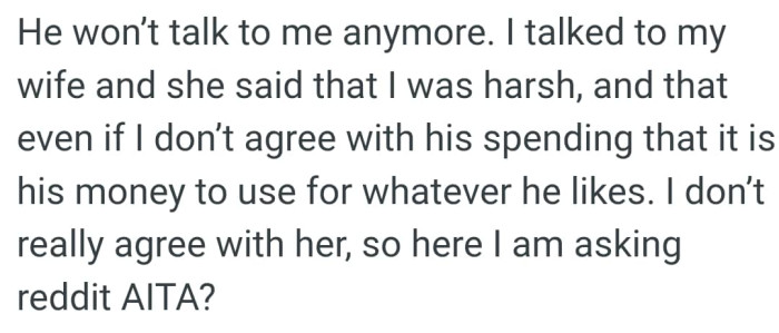 OP's wife says that he was too harsh with his decision