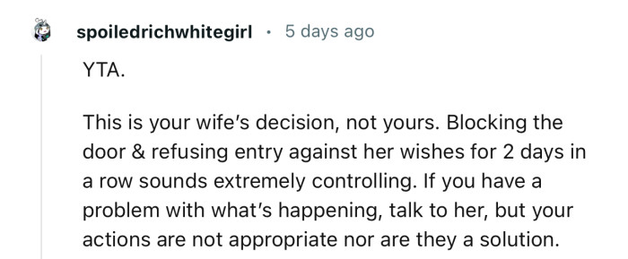 “If You Have a Problem with What’s Happening, Talk to Her, but Your Actions Are Not Appropriate.”