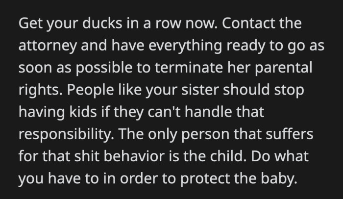 This isn't really about protecting Jane's feelings. It's about what's best for the helpless baby.