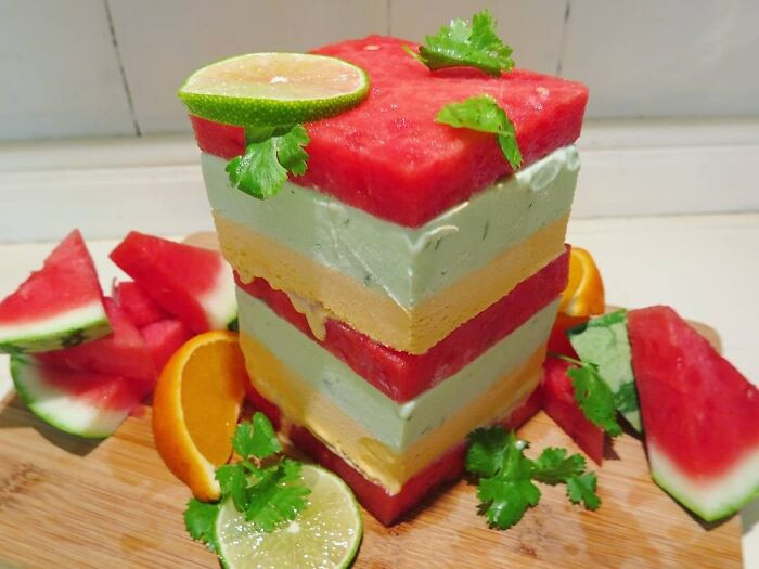Tangelo, Tequila Ice Cream And Lime, Cilantro, Tequila Ice Cream Between Watermelon Squares