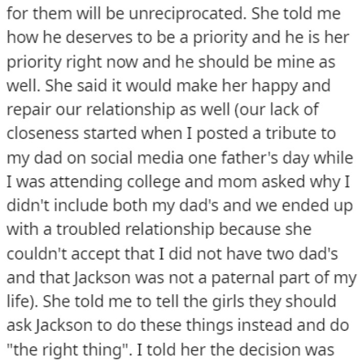 OP's Mom Says That the Girls Need to Make the Right Decision
