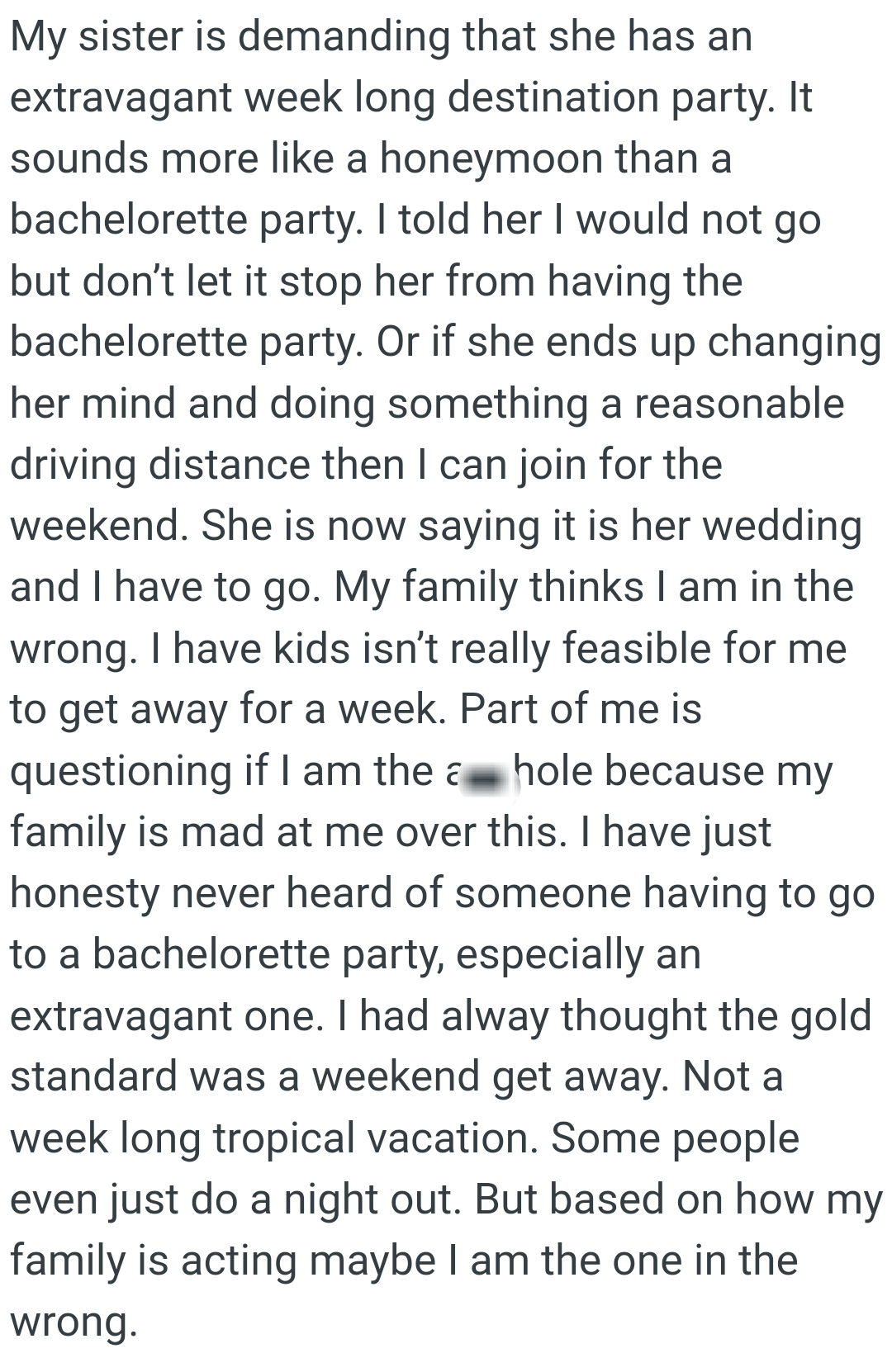 OP Has Honestly Never Heard of Someone Having to Go to a Destination Bachelorette Party