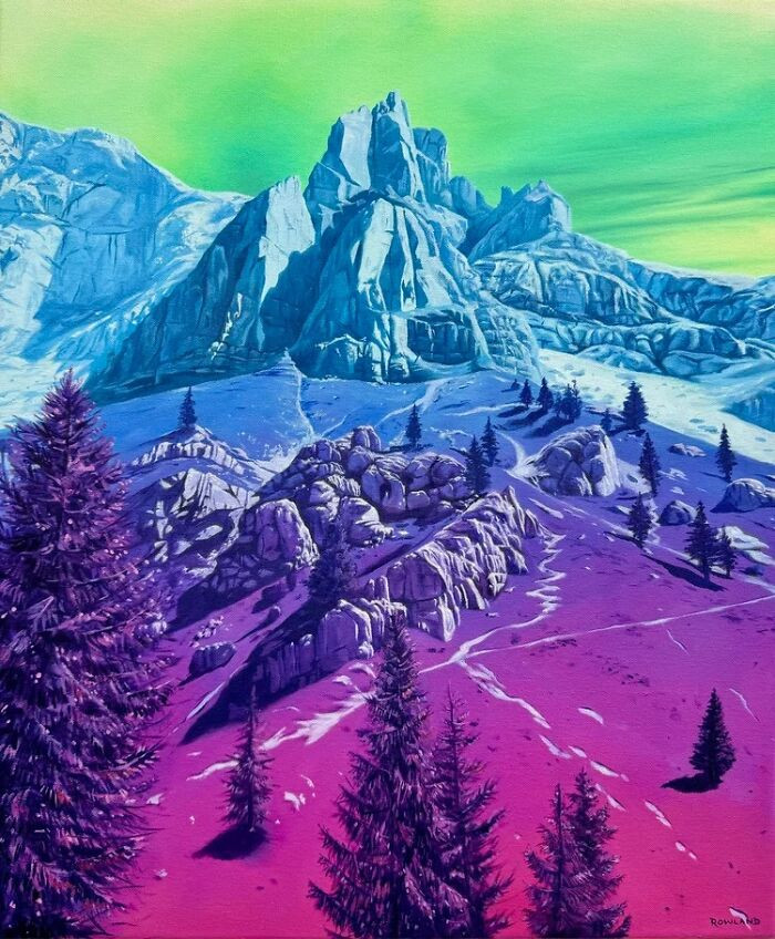 Colorful bridgelike skyline with Tower Bridge theme, memory-driven vaporwave landscape, Three Drops mood