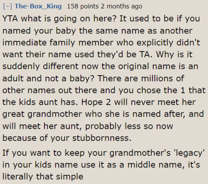 A user is also against the idea and suggests making Hope the OP's child's middle name.