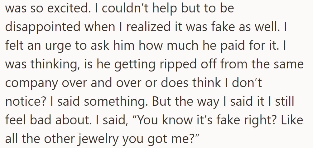 But OP was disappointed to find the Valentine's Day gift was fake and asked her partner about it, feeling conflicted.