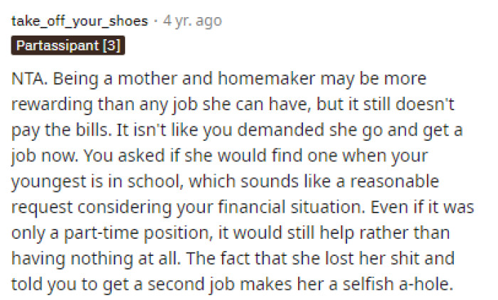 This is the biggest point we want to emphasize because he's only asking for when their child is in school, not now.