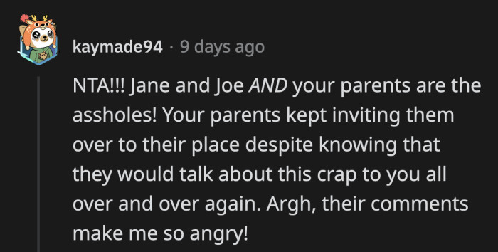 OP's parents dropped the ball so hard and doubled down when they blamed her for her comments at the party.