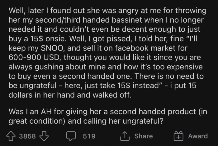 The co-worker did not approve of OP's gift, so she decided to take it back.