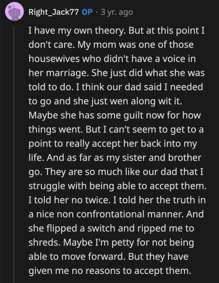 You can't really forgive people who aren't at all sorry for what they did to you.