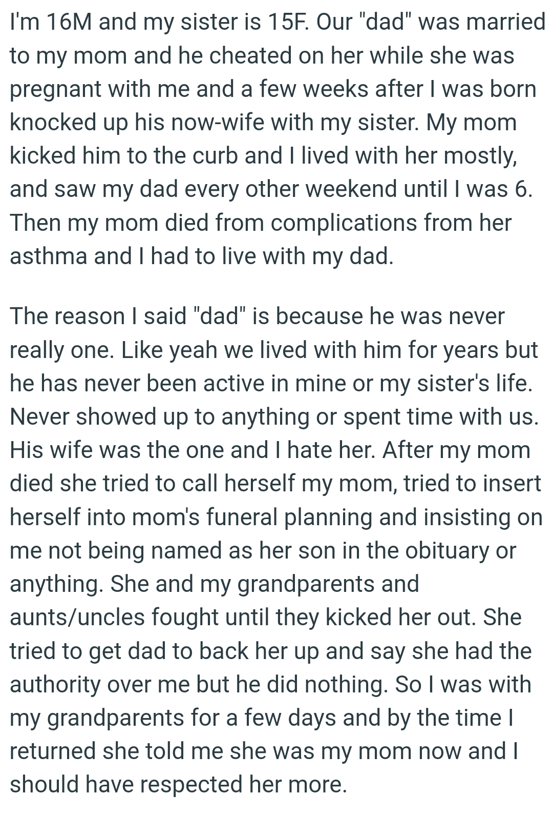OP's mom died from complications from her asthma