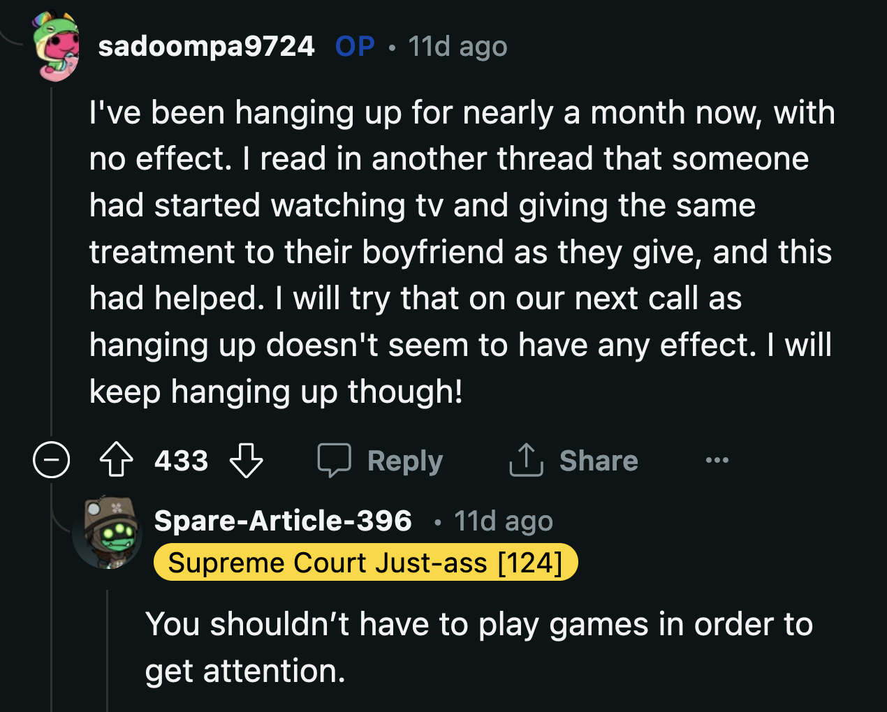 Giving your partner a taste of their own medicine to force them to treat you better does not scream