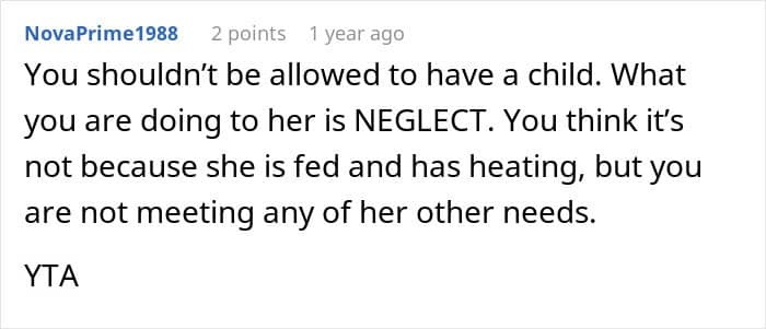 The OP is neglecting her child