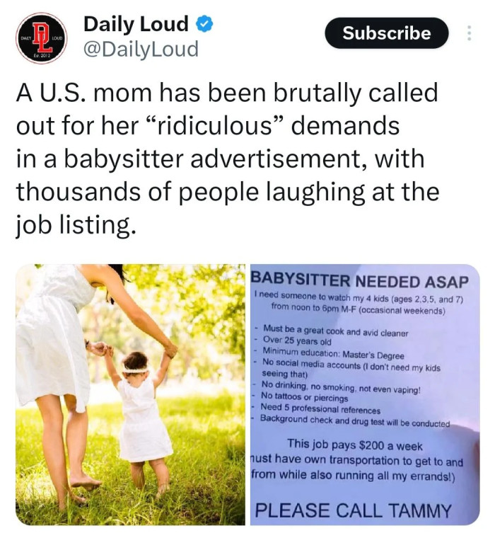 Check out these “ridiculous” demands in a babysitter advertisement