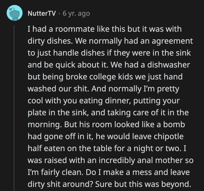 OP wasn't the only one stuck with a terrible roommate who had hang-ups about kitchen-related matters.