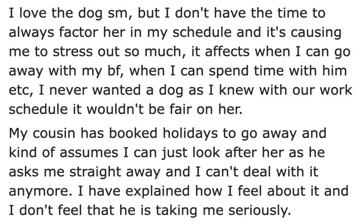 He asks the OP to care for the dog whenever he wants.