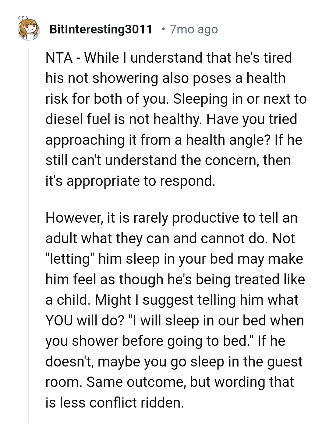 Sleeping in or next to diesel fuel is not healthy