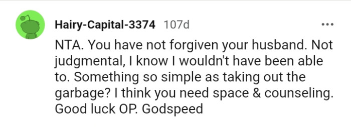 Another Redditor who believes they need space and counseling