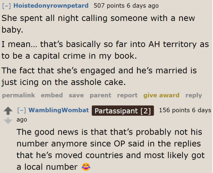 Some Redditors didn't like the fact that the bride-to-be called her ex, who has a new baby.