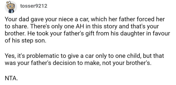 Making OP's 16-year-old niece share a gift is definitely an a-hole move on his brother's part