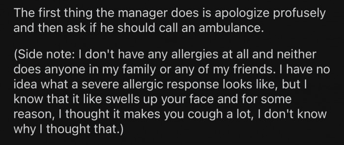 OP didn't even know what an allergic reaction looked like.