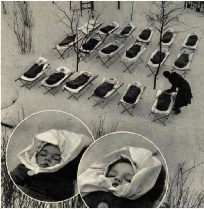 "Babies Left To Sleep Outside, Enforcing Immune Sistem, Moscow 1958"