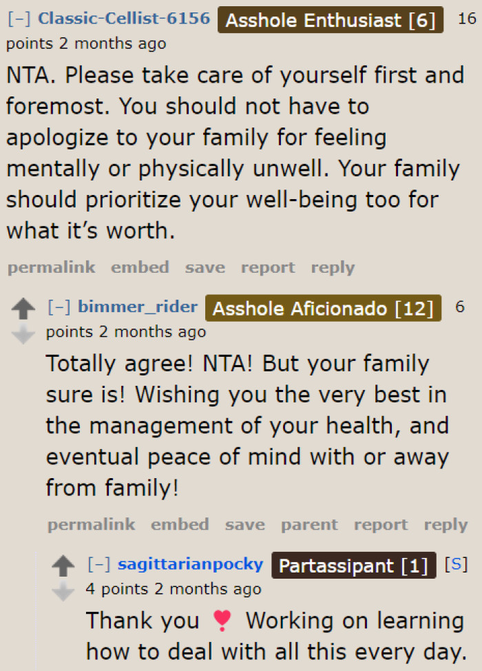 People poured messages of concern on the OP's thread, saying that she should prioritize her health over the trip.