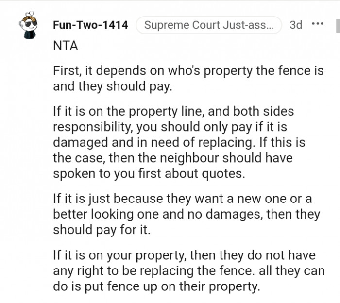 It depends on whose property the fence is