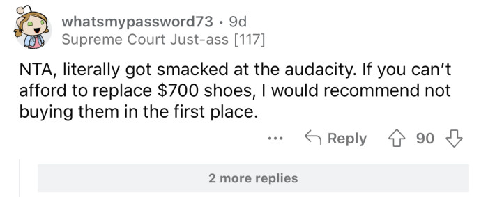 The mom shouldn't have bought the shoes for her son.