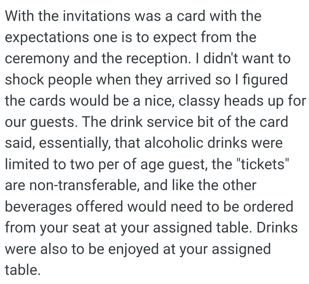 Drinks were also to be enjoyed at each person's assigned table