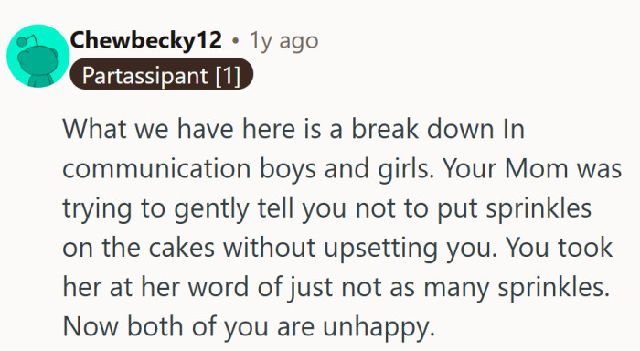 A sprinkle standoff born from good intentions and bad communication. Nobody wins, not even the cakes.