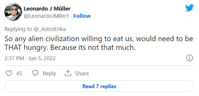 When you think about it, it probably wouldn't even take many humans to eat this monstrosity if given enough time. A couple of thousand people would go through this baby real quick.