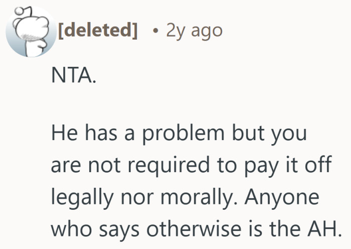 Drawing the line at legal and moral responsibility feels firm, especially in a situation built on guilt.